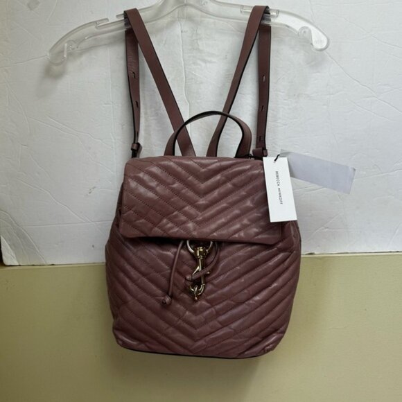 Rebecca Minkoff NEW Edie Flap Quilted Leather  Backpack Bag Tote Rare Pink Gold - Picture 3 of 16